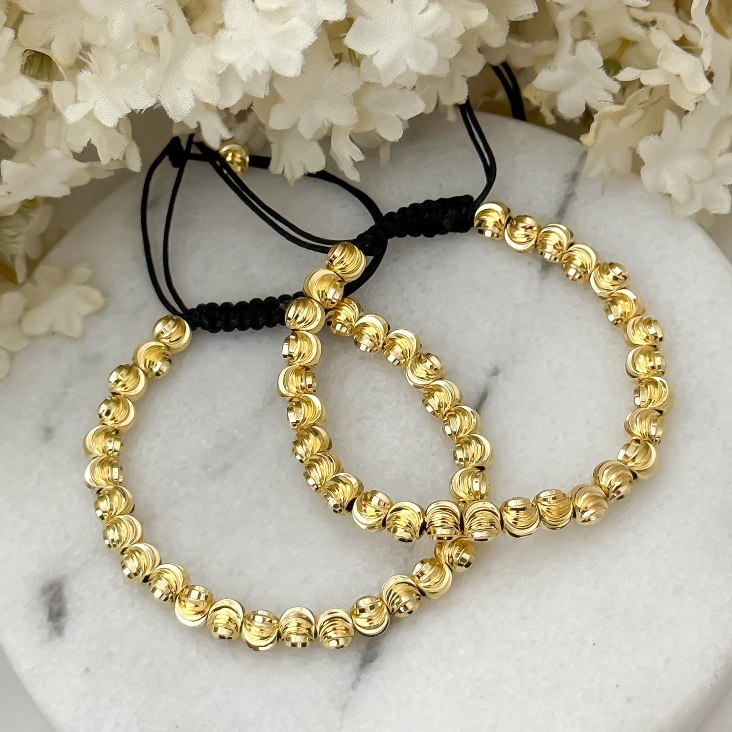 2 pulseras para Parejas Union Balin 6mm italaino en Oro Laminado 18k con Garantia de por vida