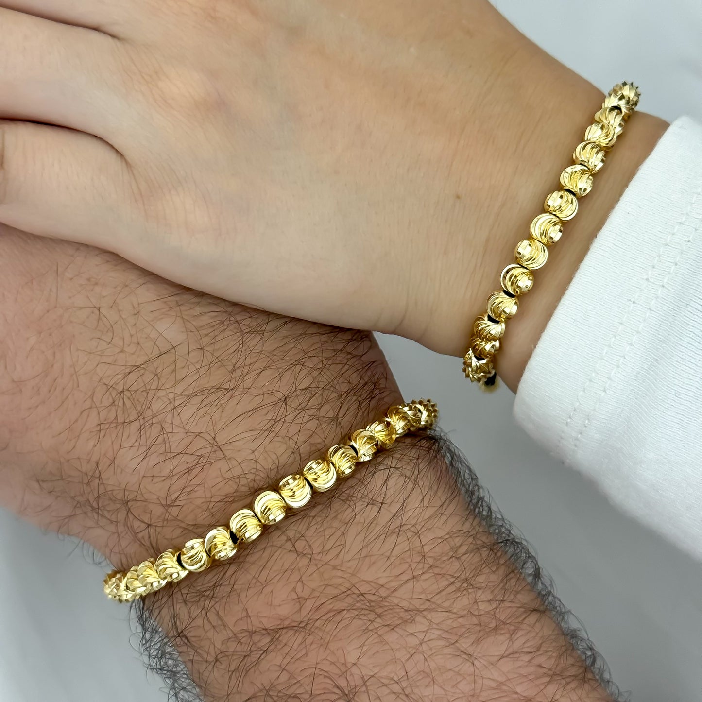2 pulseras para Parejas Union Balin 6mm italaino en Oro Laminado 18k con Garantia de por vida