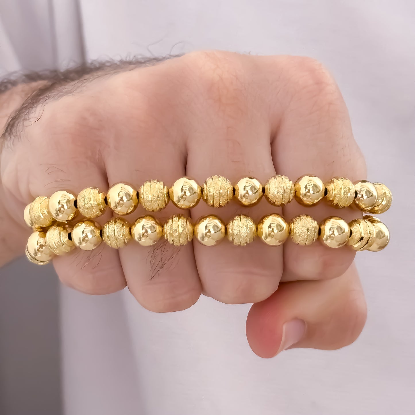 Pulseras para Parejas en Balina Diamantado y Liso Numero 8mm en Oro Laminado 18k con Garantía de por vida mismo color de Oro 18k