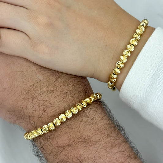 2 pulseras para Parejas  Union Balin 6mm italaino en Oro Laminado 18k con Garantia de por vida
