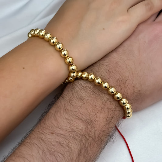 Pulseras para Parejas en Balin de 8mm Liso mismo color Tonalidad de Oro  en Laminado  de 18k con Garantía de por vida